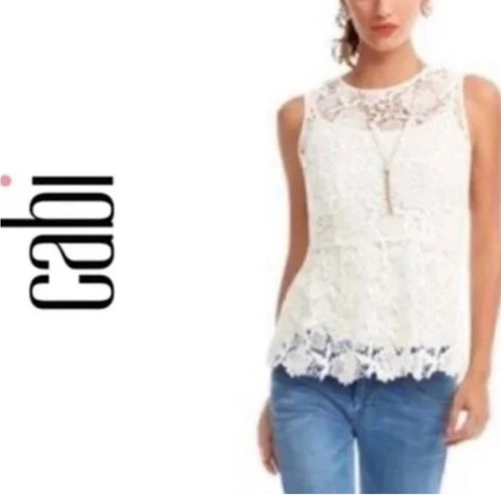 CAbi White Sleeveless Peplum Tank